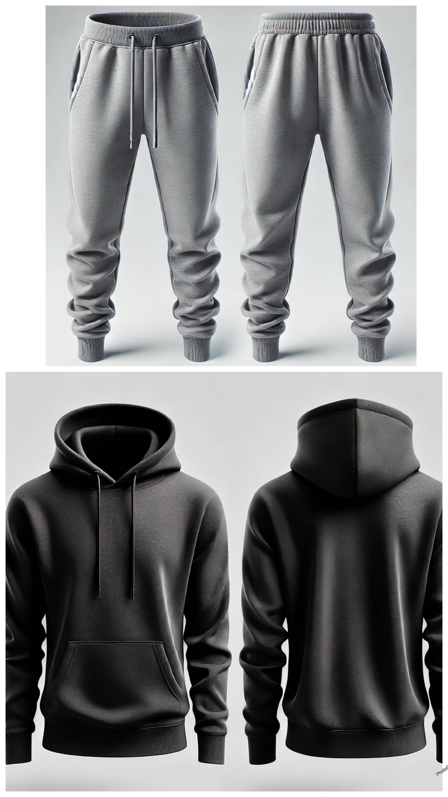 Unisex Black Hoodie & Gray Sweatpants Set