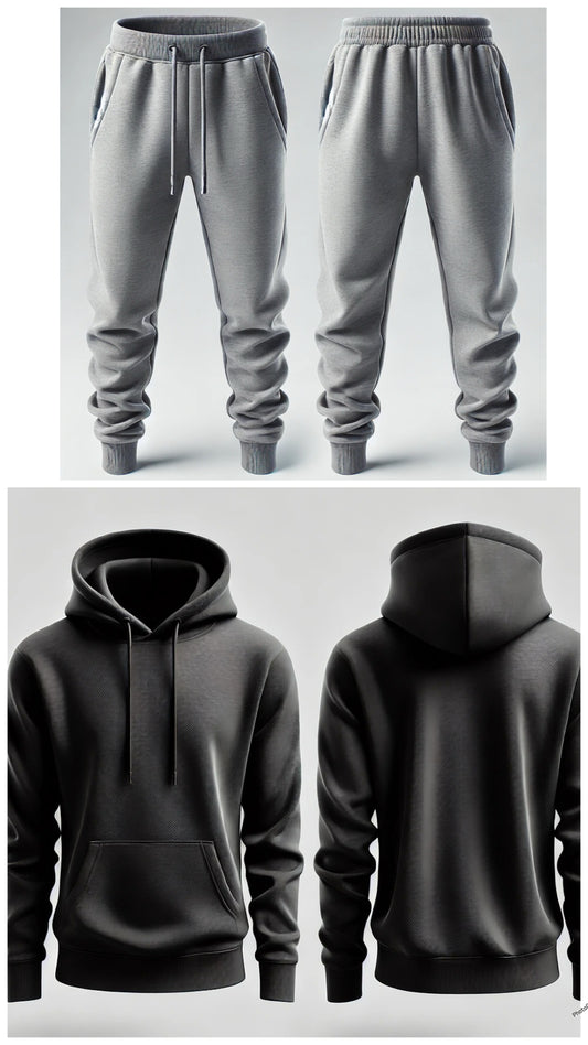 Unisex Black Hoodie & Gray Sweatpants Set